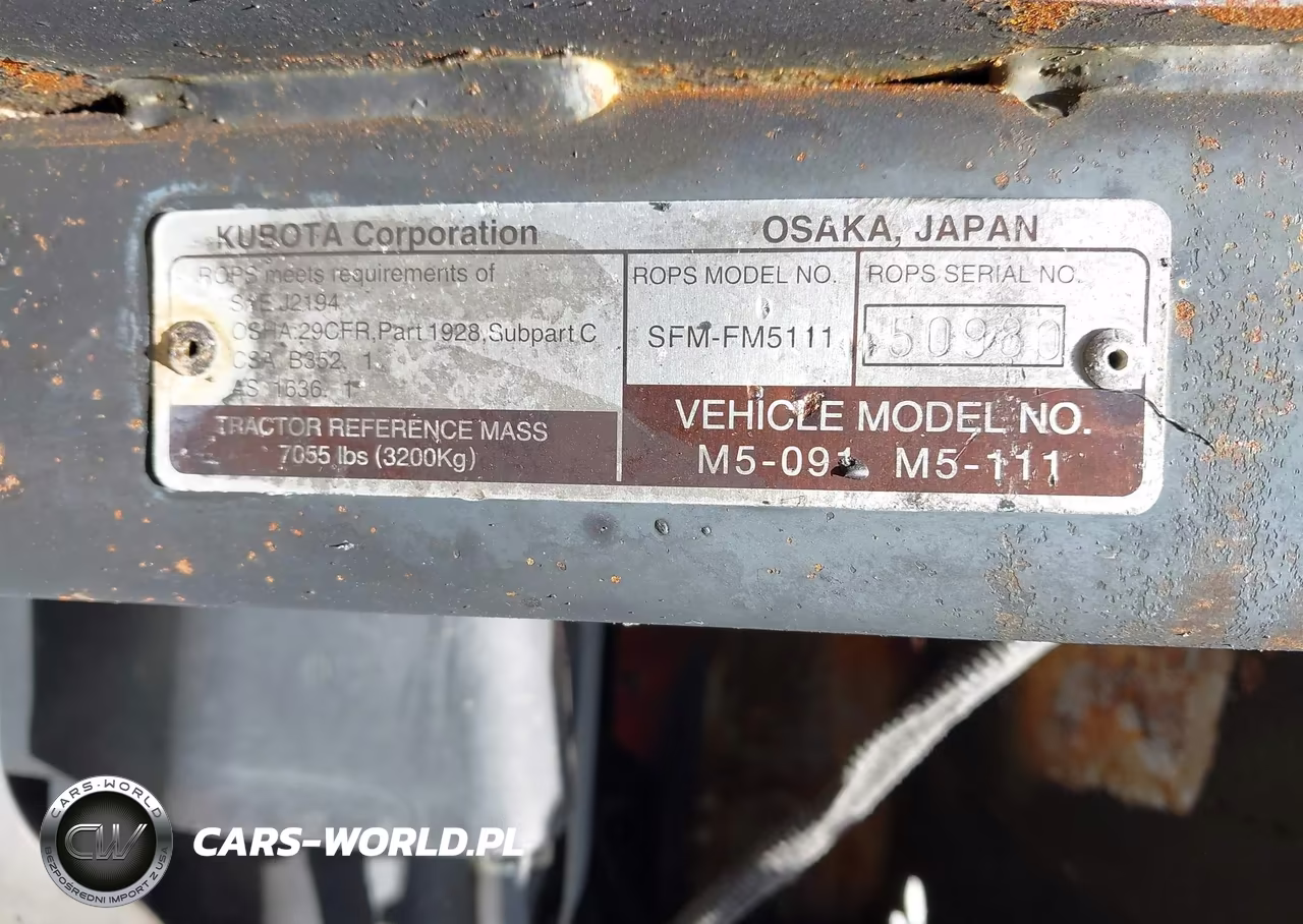 2016 Kubota Tractor VIN:10063 - 9