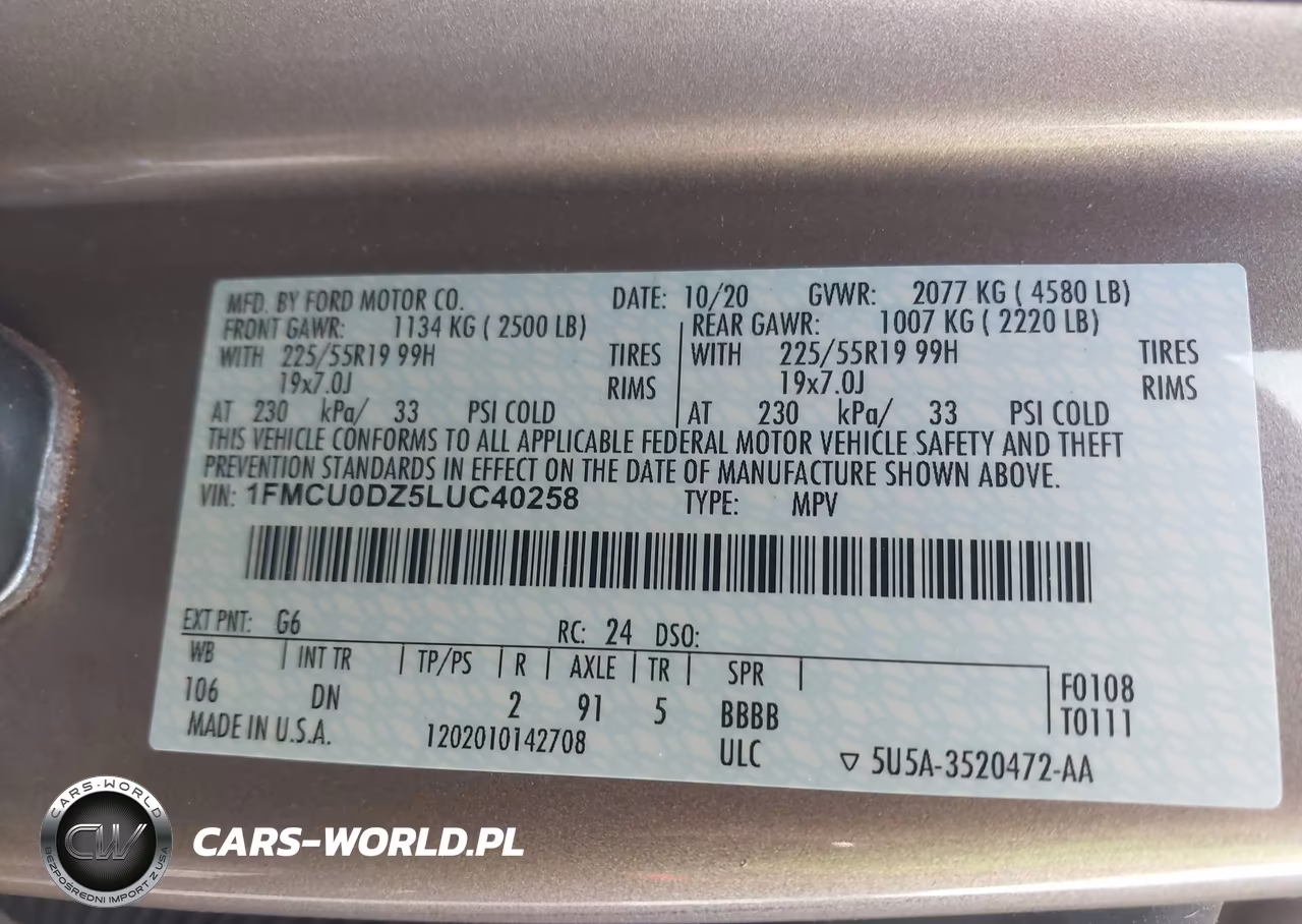 2020 Ford Escape Titanium Hybrid VIN:1FMCU0DZ5LUC40258 - 9