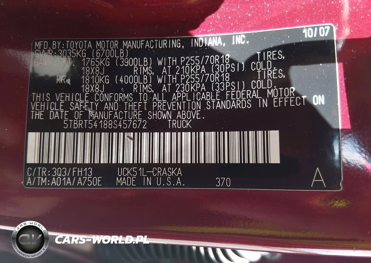 2008 Toyota Tundra Sr5 4.7L V8 VIN:5TBRT54188S457672 - 9