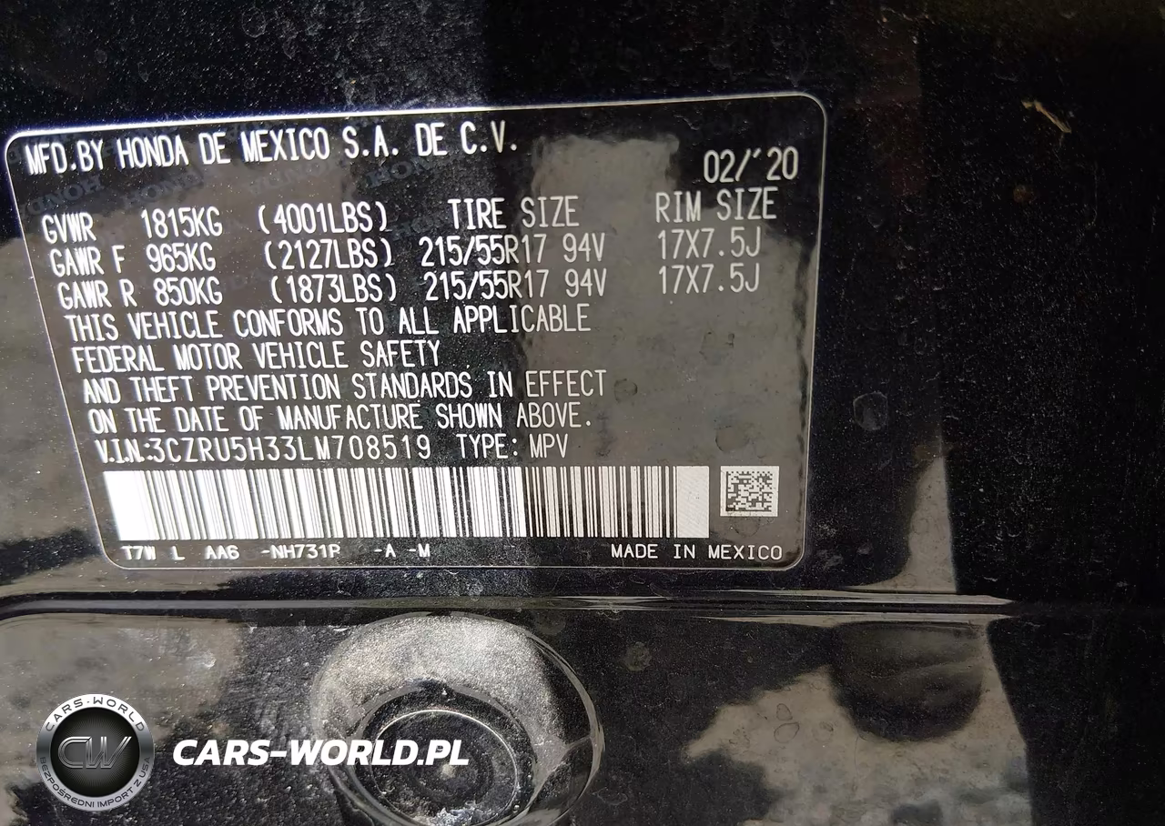 2020 Honda Hr-V 2Wd Lx VIN:3CZRU5H33LM708519 - 9
