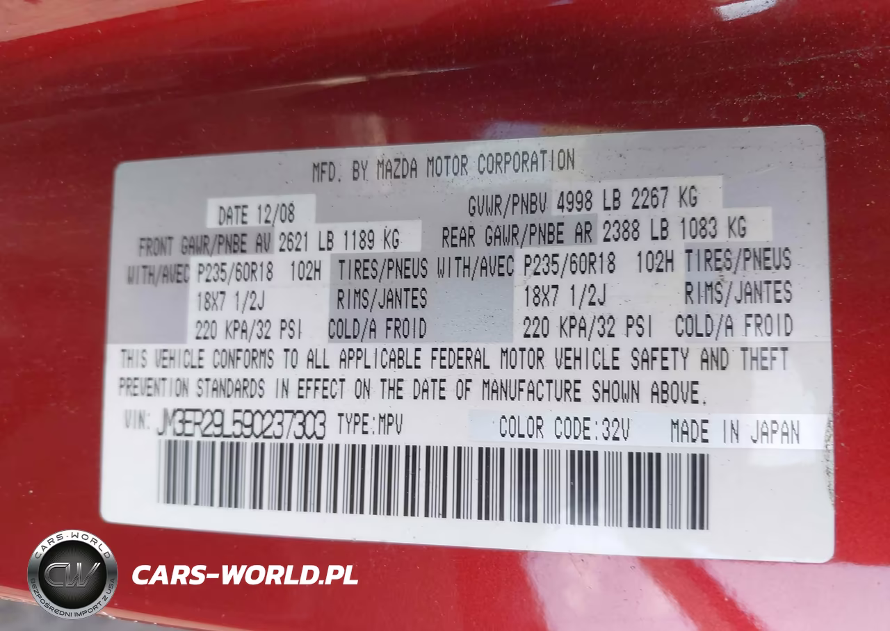 2009 Mazda Cx-7 Sport VIN:JM3ER29L590237303 - 9