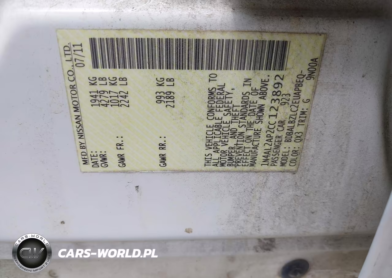 2012 Nissan Altima 2.5 S VIN:1N4AL2AP2CC123892 - 9
