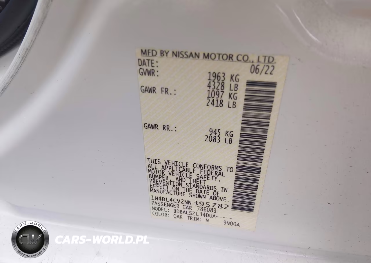 2022 Nissan Altima Sr Fwd VIN:1N4BL4CV2NN395782 - 9