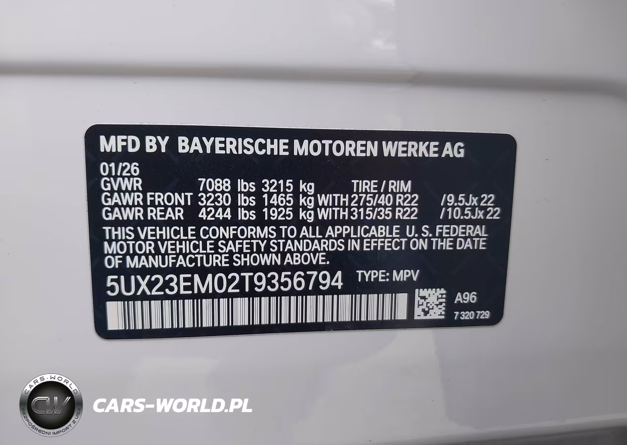 2026 BMW X7 xDrive40I VIN:5UX23EM02T9356794 - 9