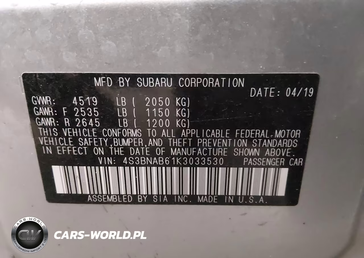 2019 Subaru Legacy 2.5I VIN:4S3BNAB61K3033530 - 9