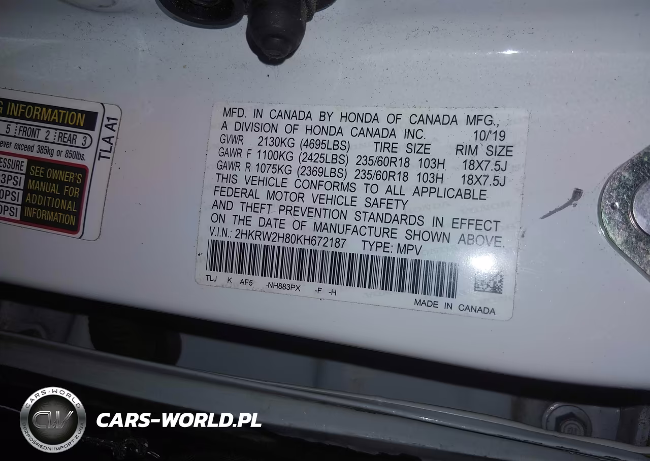 2019 Honda Cr-V Ex-L VIN:2HKRW2H80KH672187 - 9