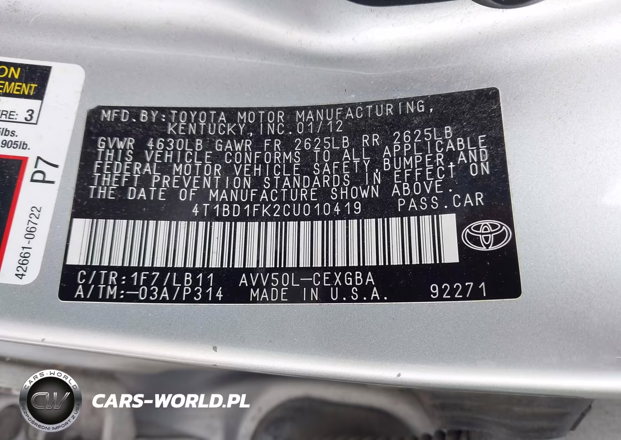 2012 Toyota Camry Hybrid Xle VIN:4T1BD1FK2CU010419 - 9