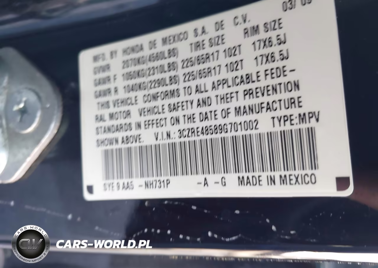 2009 Honda Cr-V Ex VIN:3CZRE48589G701002 - 9