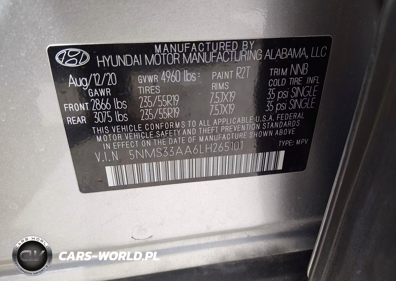 2020 Hyundai Santa Fe Sel 2.0T VIN:5NMS33AA6LH265101 - 9