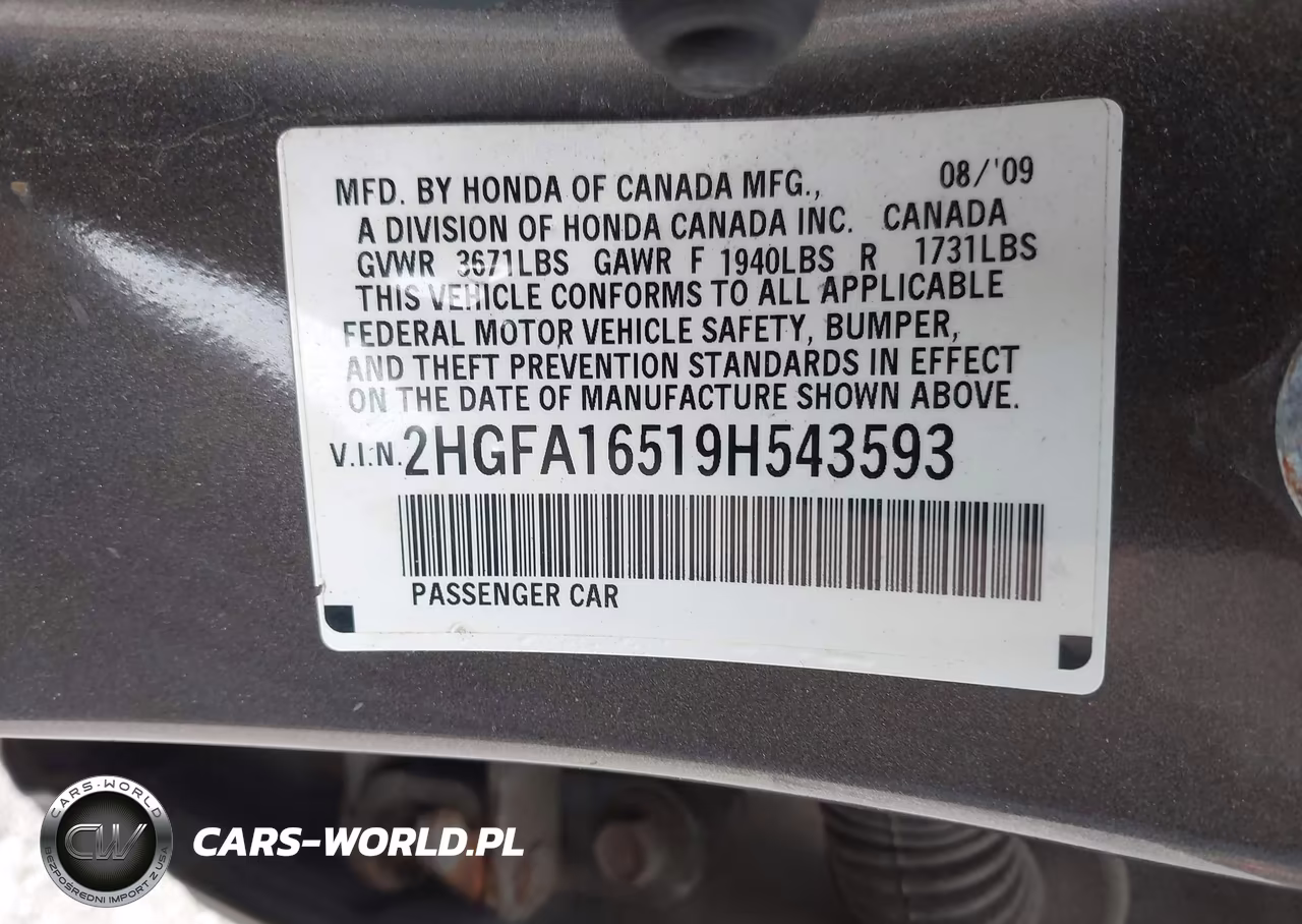 2009 Honda Civic Lx VIN:2HGFA16519H543593 - 9