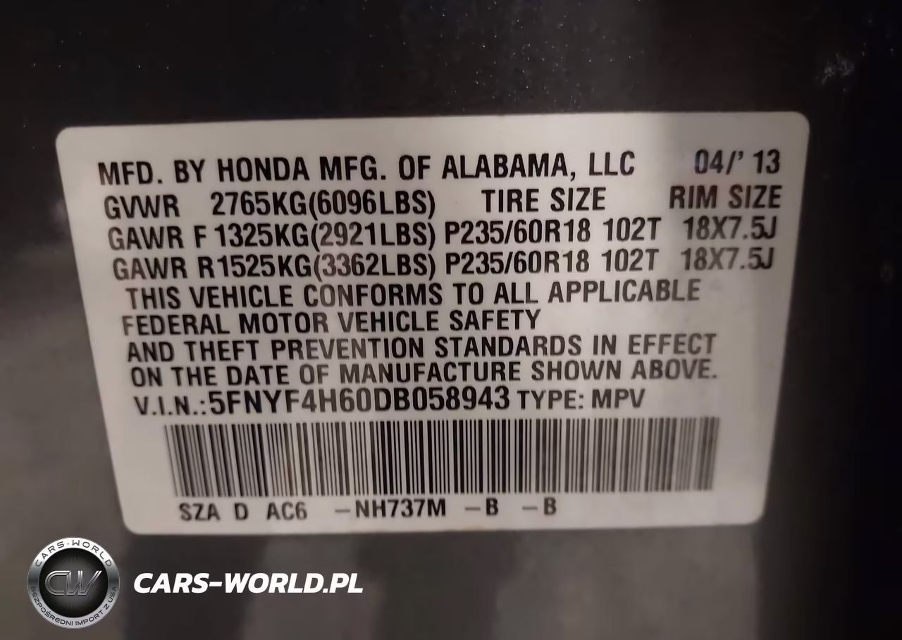 2013 Honda Pilot Ex-L VIN:5FNYF4H60DB058943 - 9