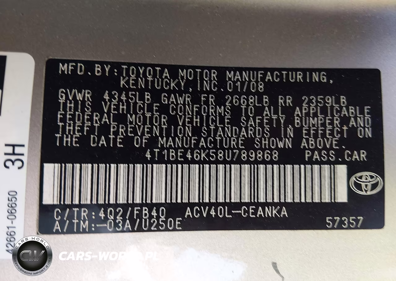 2008 Toyota Camry Le VIN:4T1BE46K58U789868 - 9