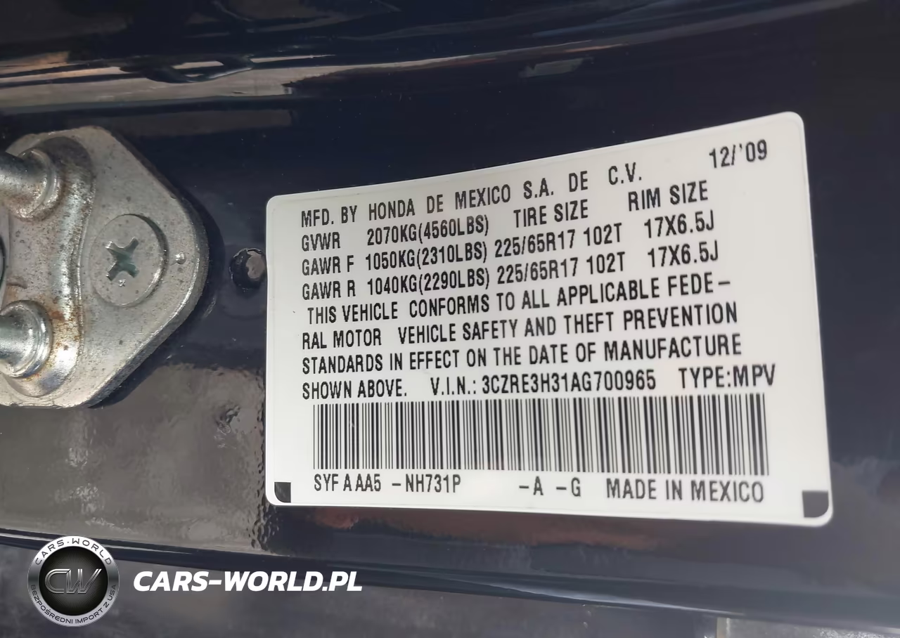 2010 Honda Cr-V Lx VIN:3CZRE3H31AG700965 - 9