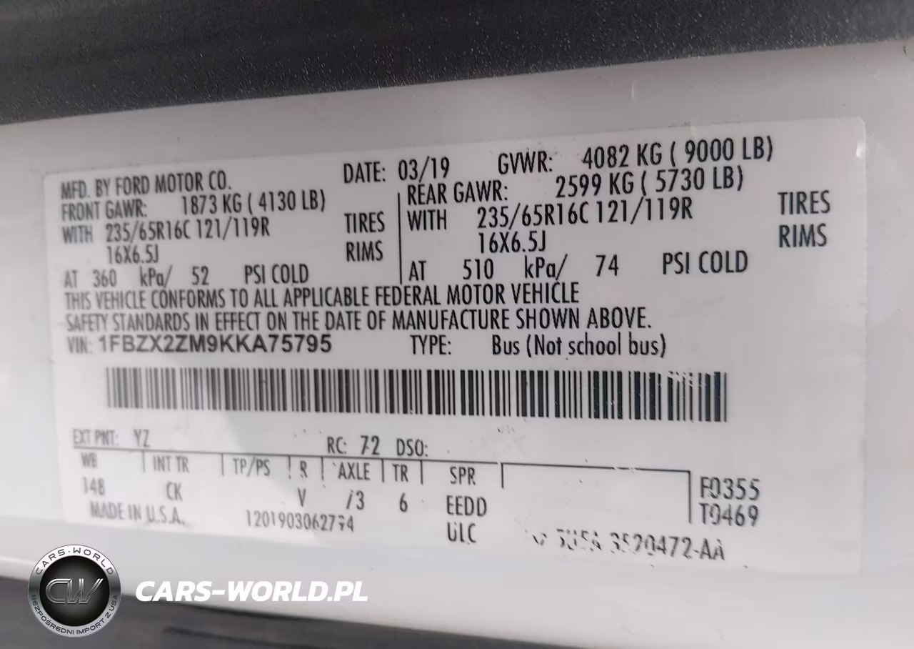 2019 Ford Transit-350 Xlt VIN:1FBZX2ZM9KKA75795 - 9