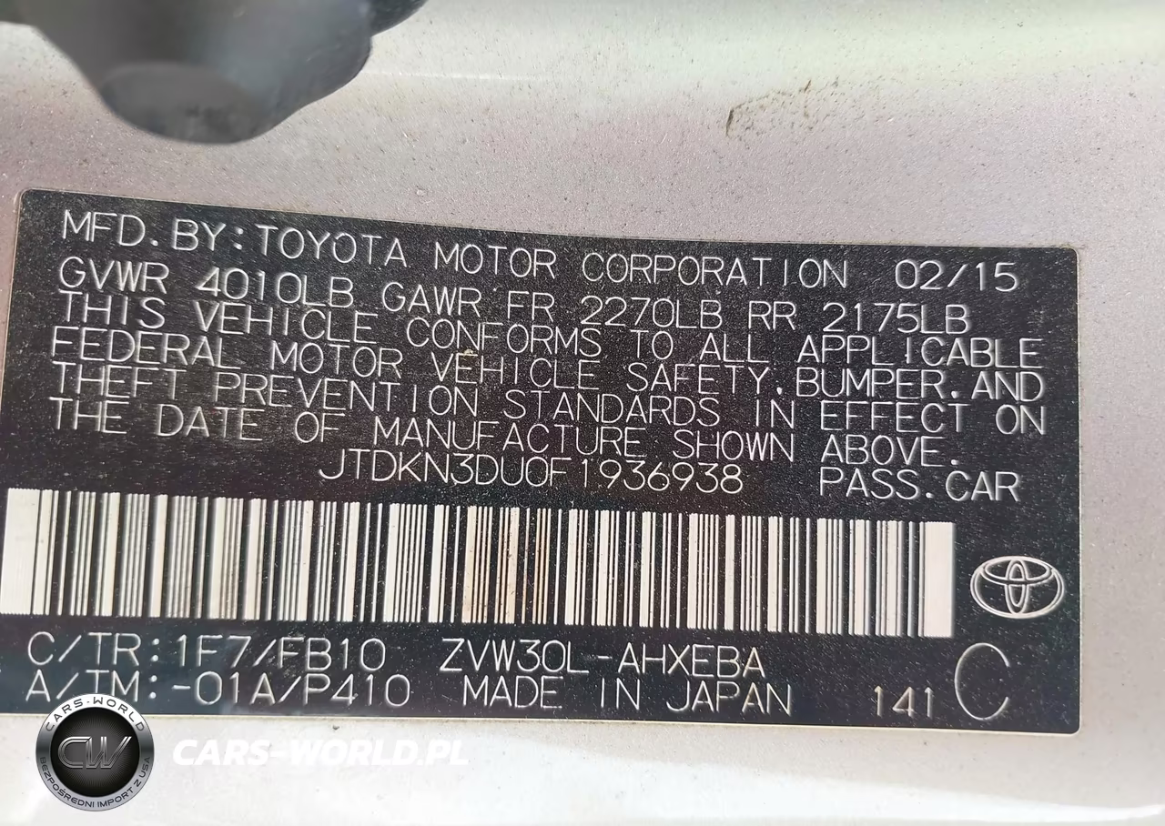 2015 Toyota Prius Two VIN:JTDKN3DU0F1936938 - 9