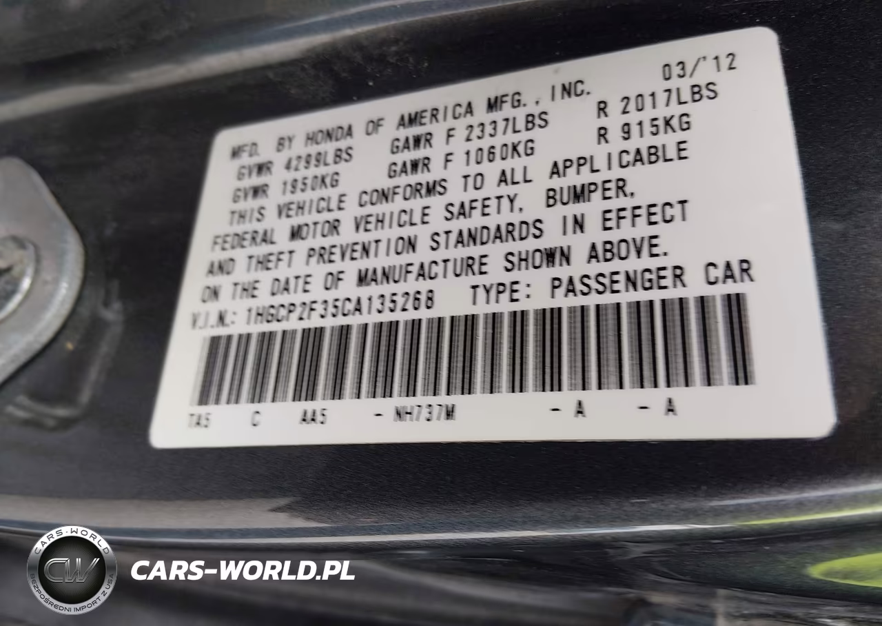 2012 Honda Accord 2.4 Lx VIN:1HGCP2F35CA135268 - 9
