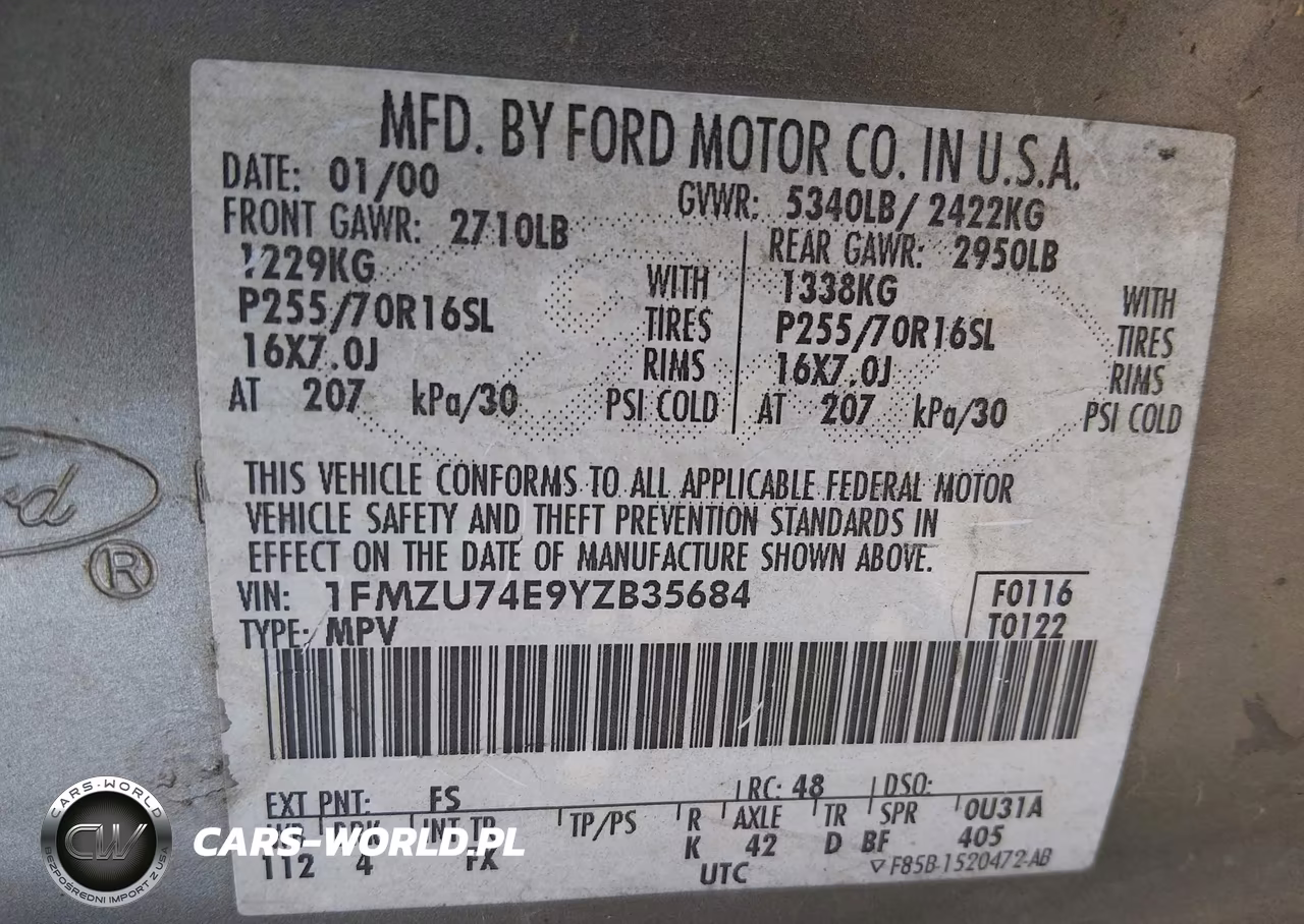 2000 Ford Explorer Eddie Bauer VIN:1FMZU74E9YZB35684 - 9