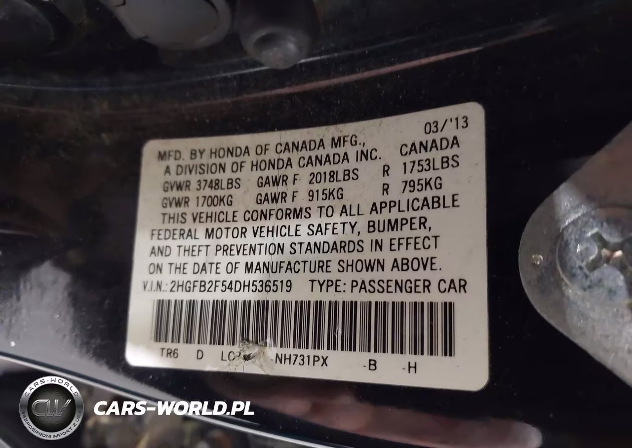2013 Honda Civic Lx VIN:2HGFB2F54DH536519 - 9