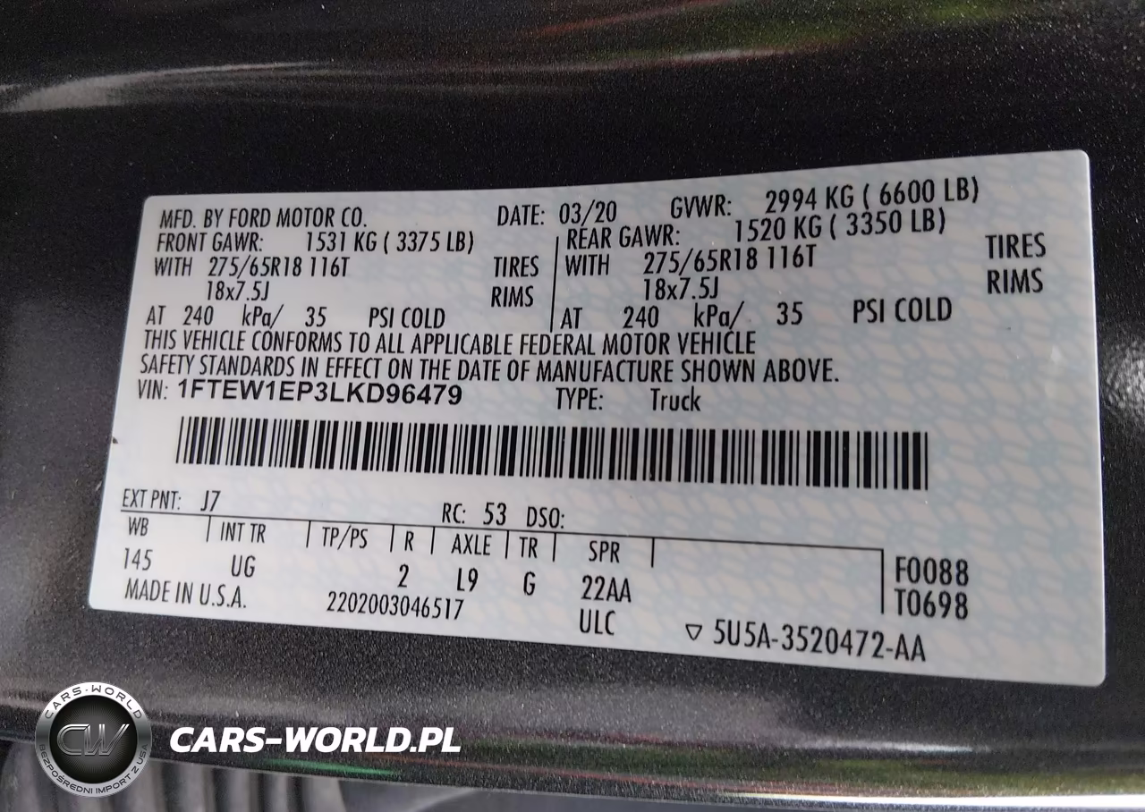 2020 Ford F-150 Xlt VIN:1FTEW1EP3LKD96479 - 9