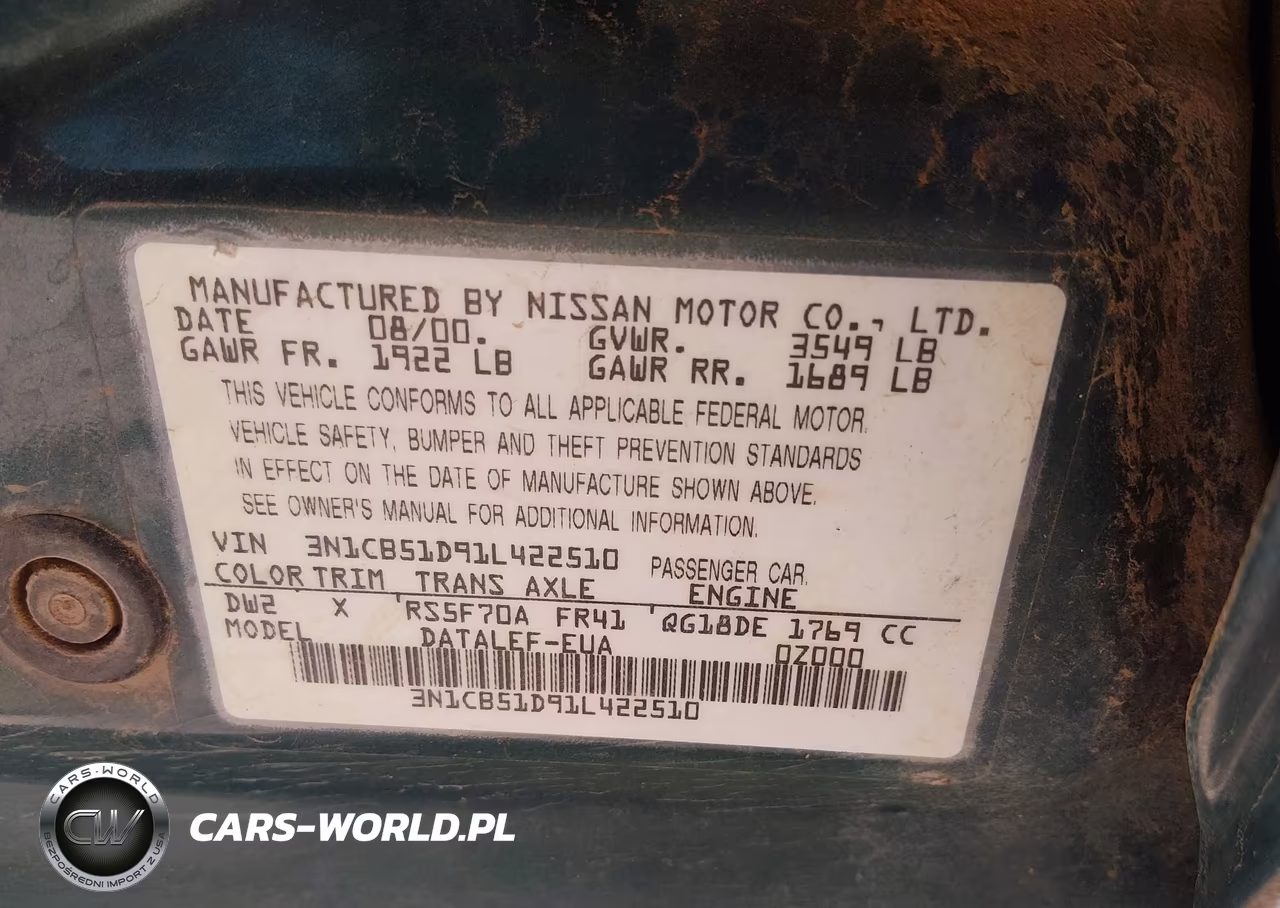2001 Nissan Sentra Gxe VIN:3N1CB51D91L422510 - 9
