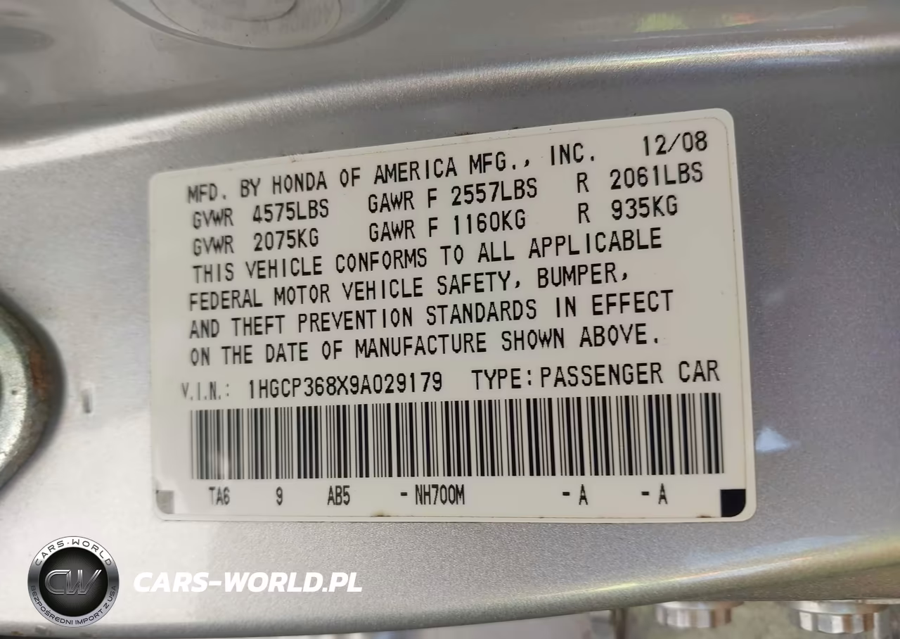 2009 Honda Accord 3.5 Ex-L VIN:1HGCP368X9A029179 - 9