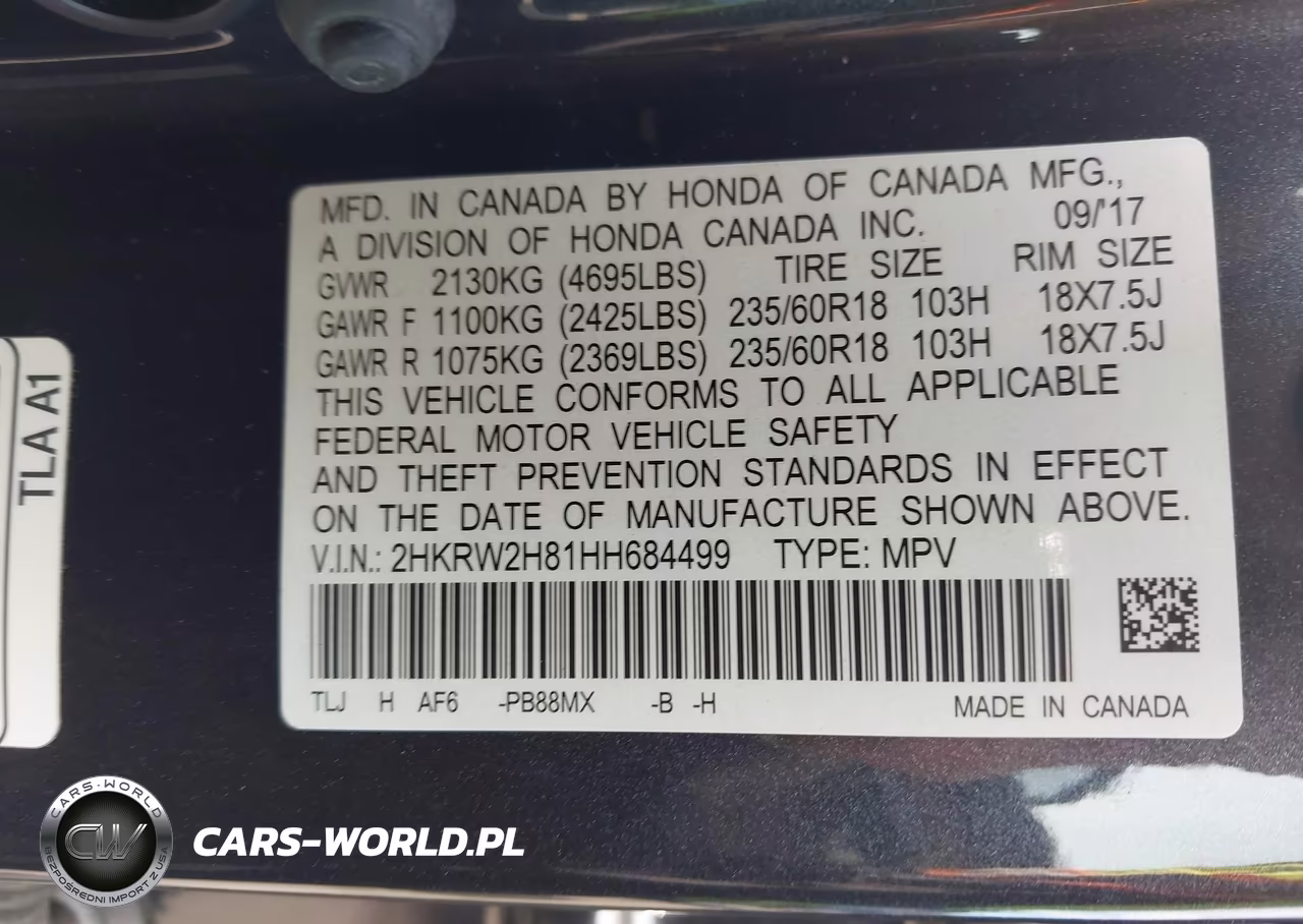 2017 Honda Cr-V Ex-L-Ex-L Navi VIN:2HKRW2H81HH684499 - 9
