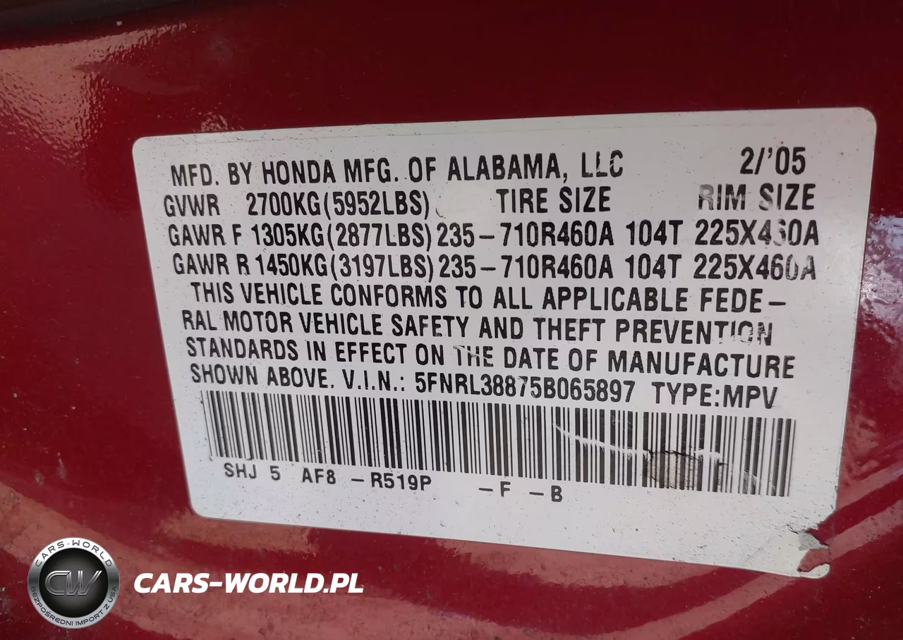 2005 Honda Odyssey Touring VIN:5FNRL38875B065897 - 9