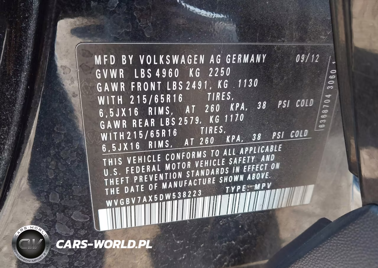 2013 Volkswagen Tiguan S VIN:WVGBV7AX5DW538223 - 9