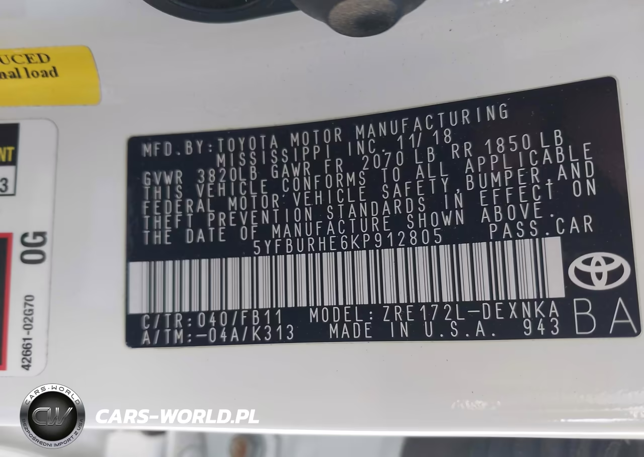 2019 Toyota Corolla Le VIN:5YFBURHE6KP912805 - 9