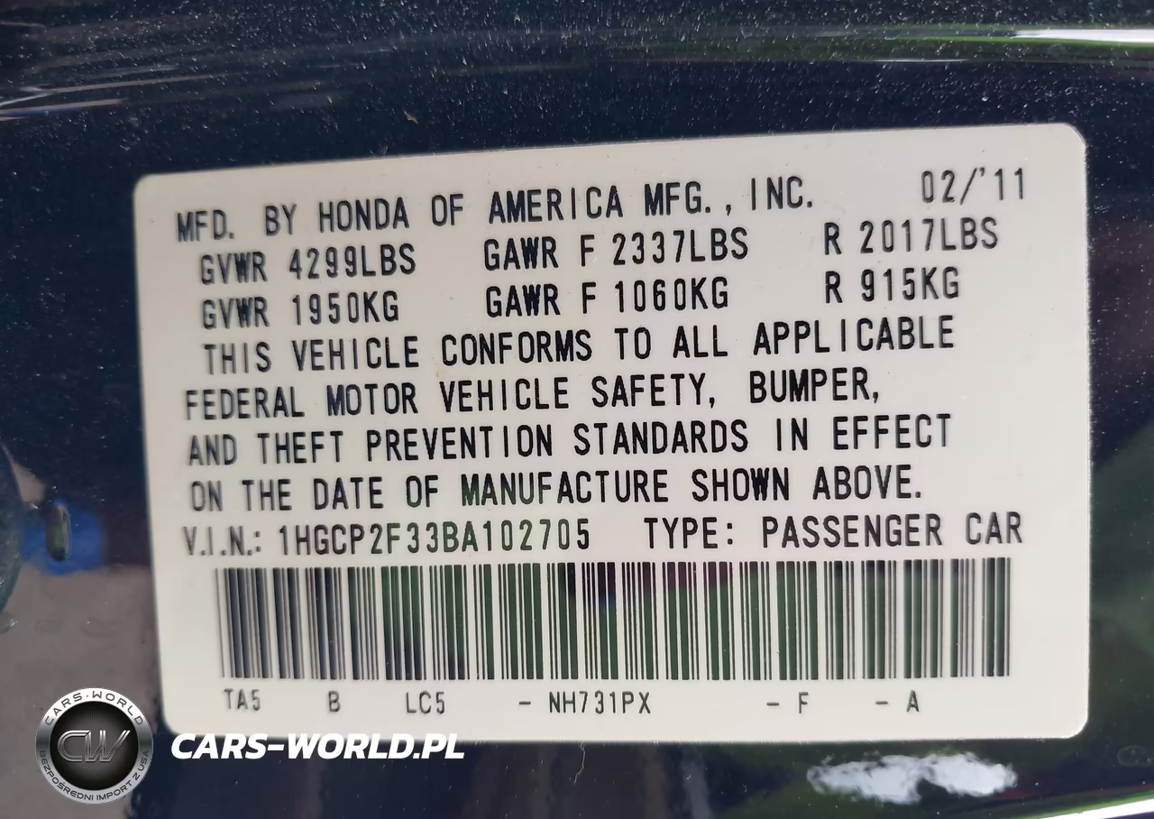 2011 Honda Accord 2.4 Lx VIN:1HGCP2F33BA102705 - 9