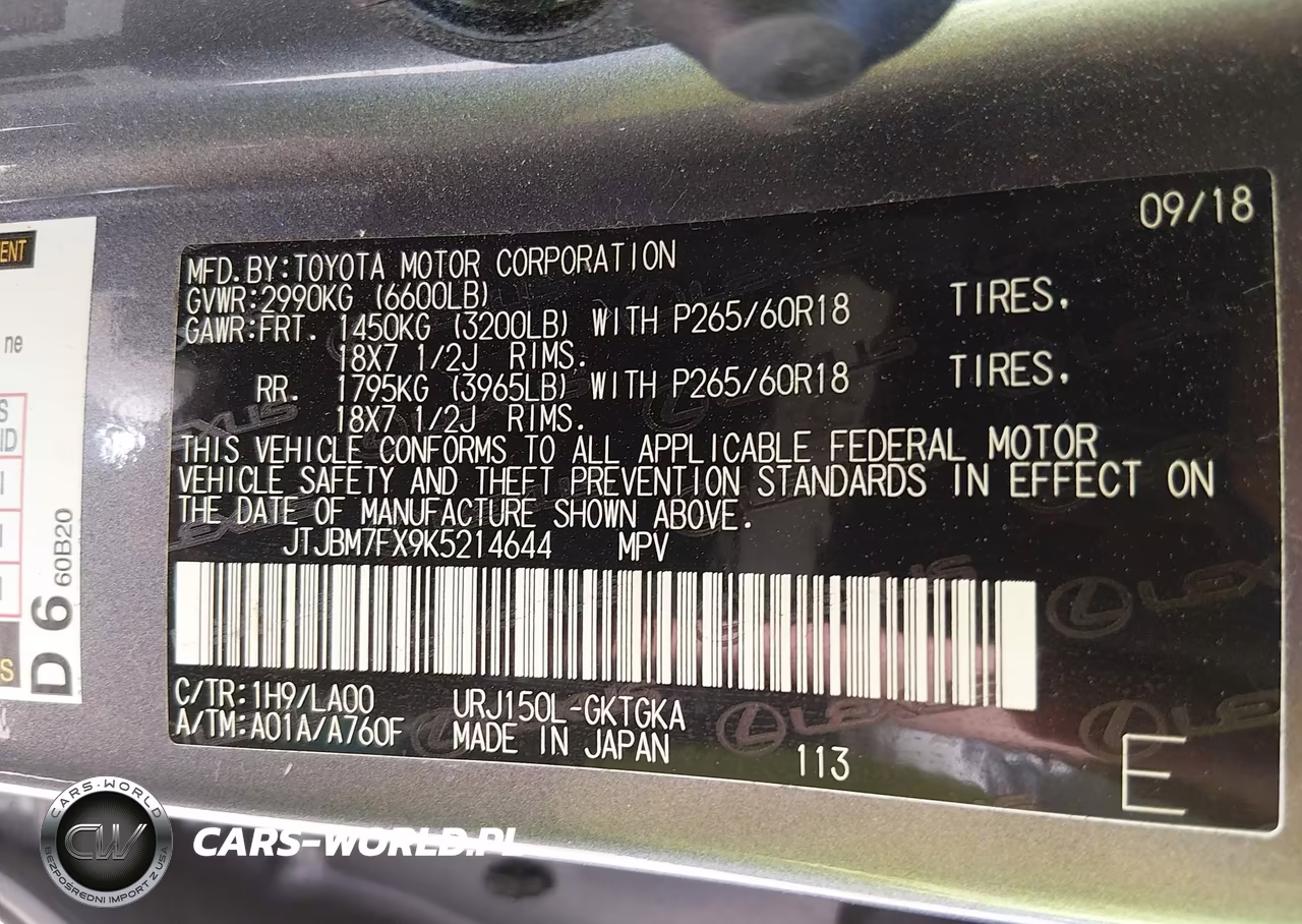 2019 Lexus Gx 460 Premium VIN:JTJBM7FX9K5214644 - 9