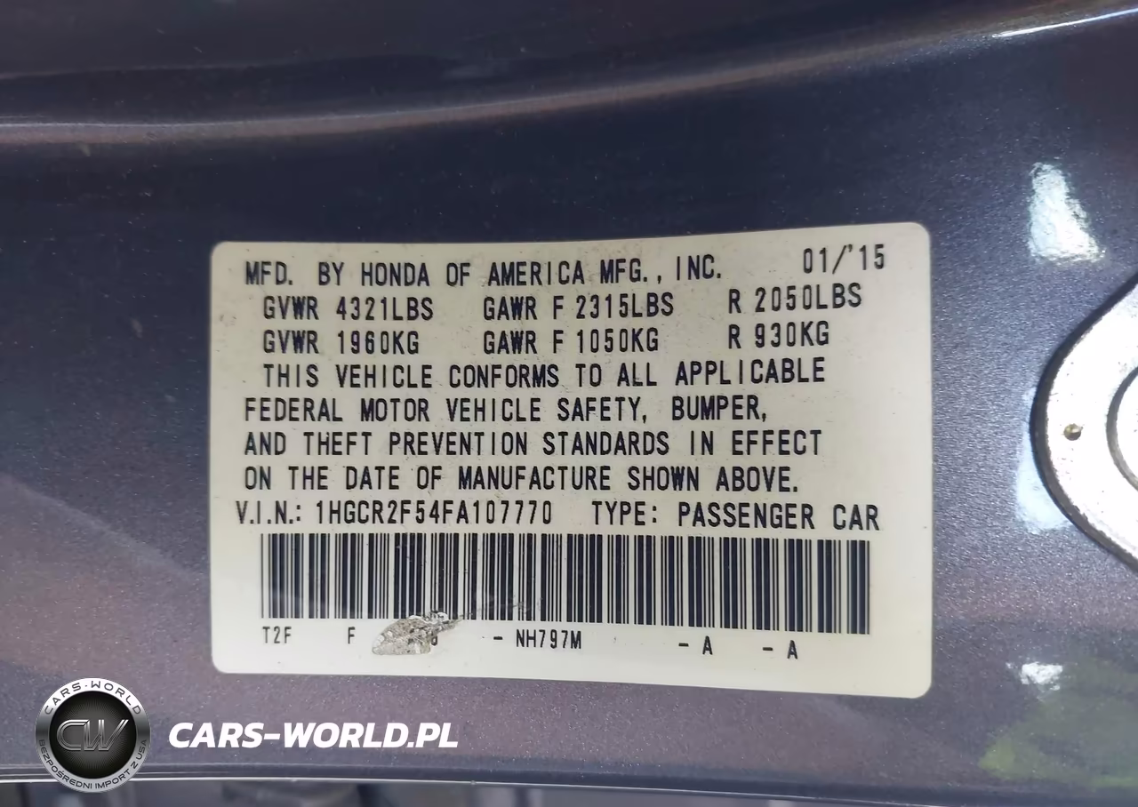 2015 Honda Accord Sport VIN:1HGCR2F54FA107770 - 9