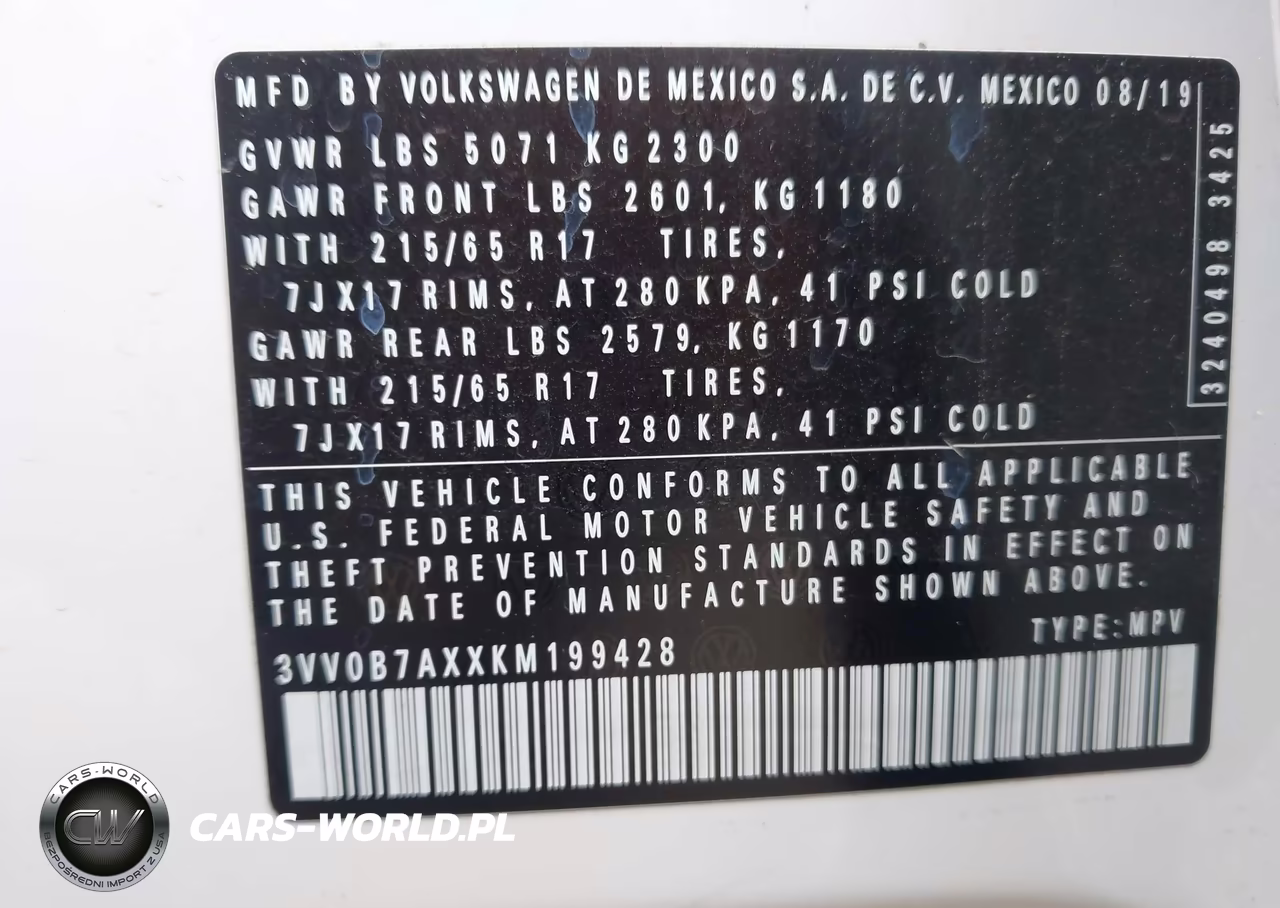 2019 Volkswagen Tiguan 2.0T S VIN:3VV0B7AXXKM199428 - 9