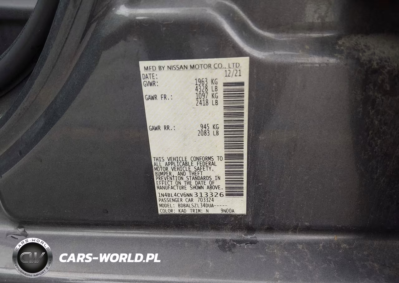 2022 Nissan Altima Sr Fwd VIN:1N4BL4CV6NN313326 - 9