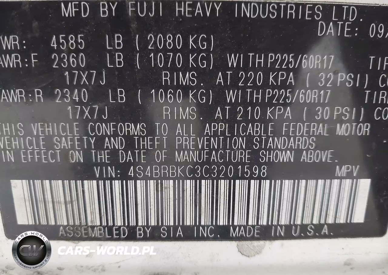 2012 Subaru Outback 2.5I Limited VIN:4S4BRBKC3C3201598 - 9