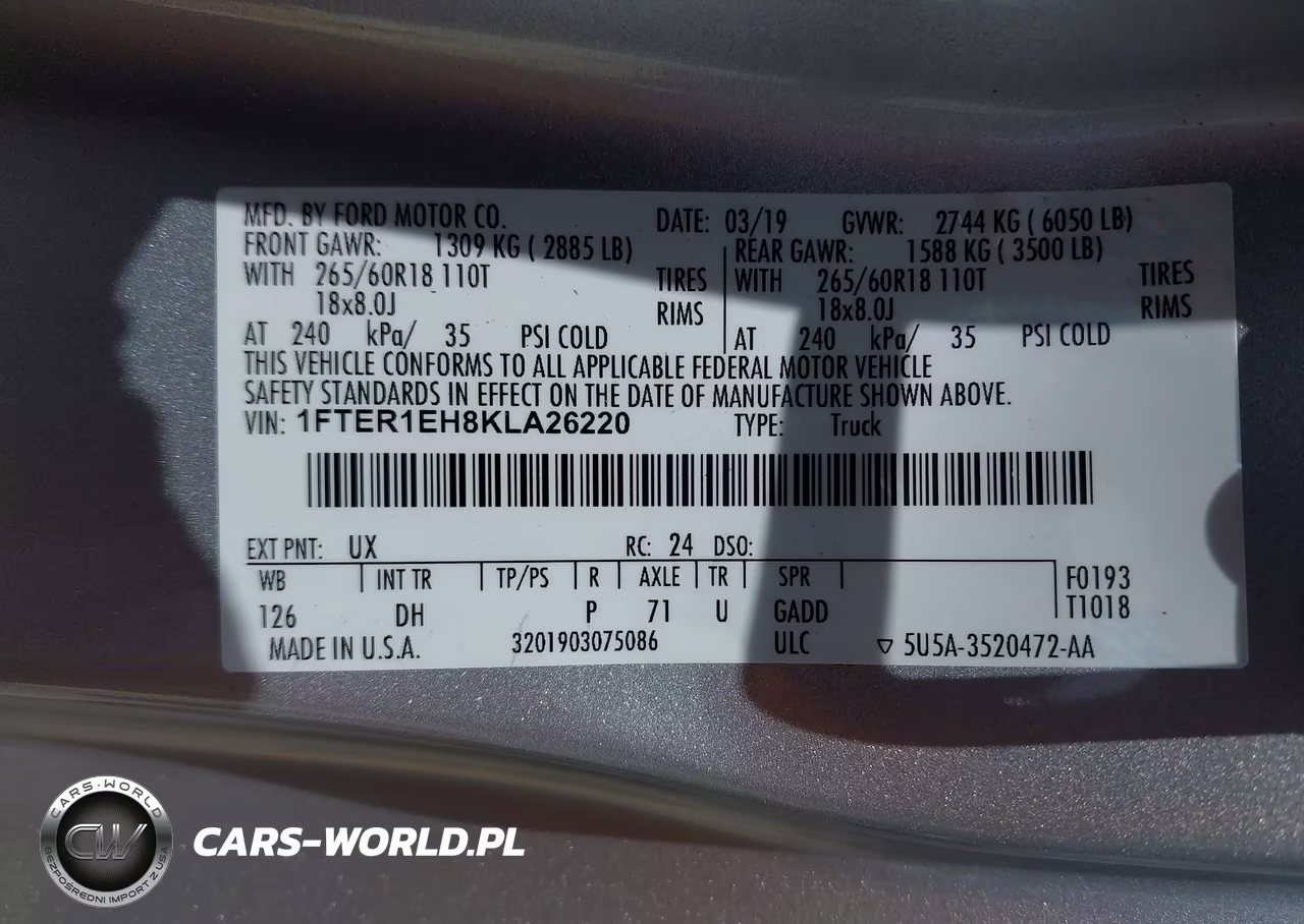 2019 Ford Ranger Lariat VIN:1FTER1EH8KLA26220 - 9
