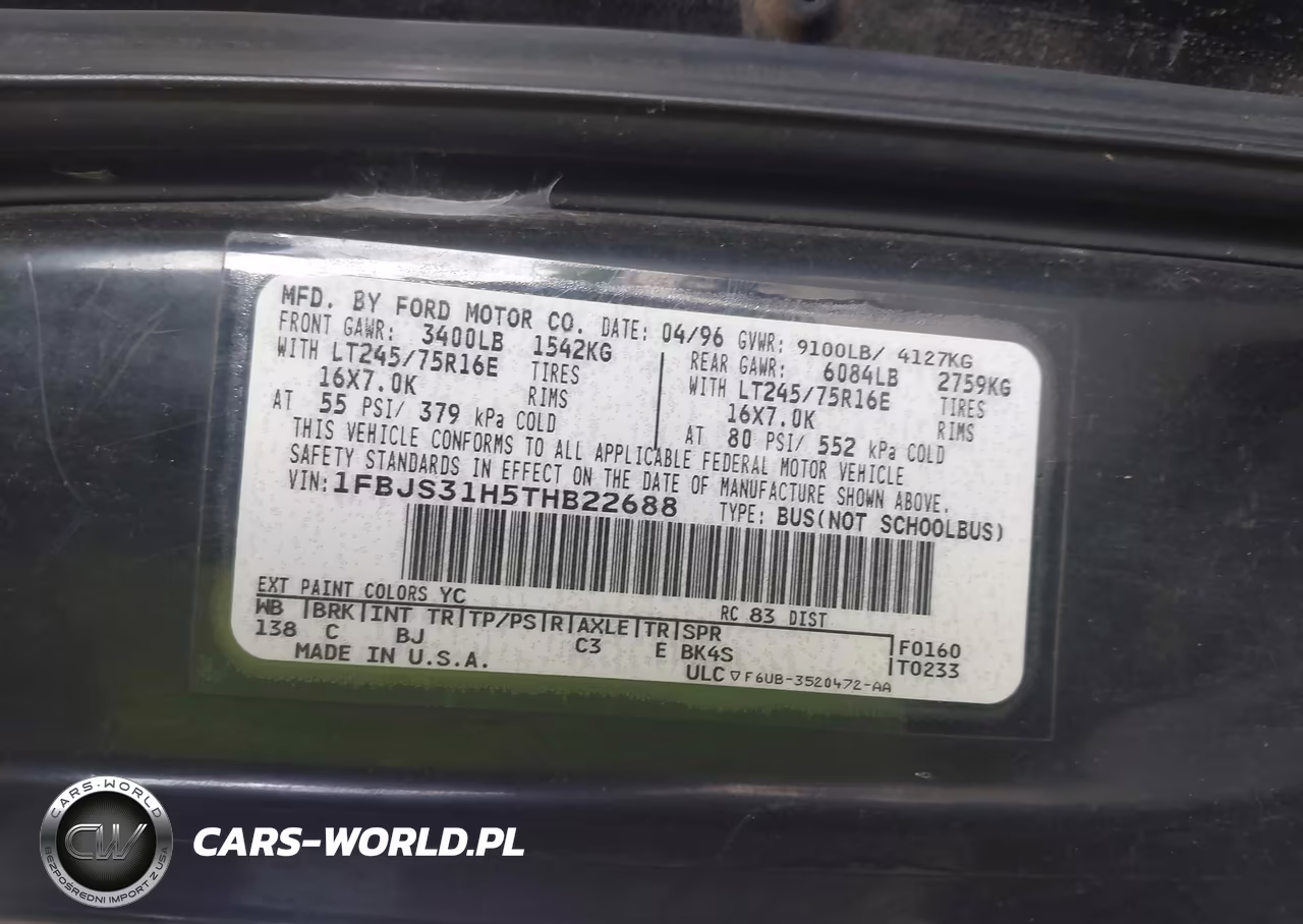 1996 Ford Econoline E350 Super Duty VIN:1FBJS31H5THB22688 - 9