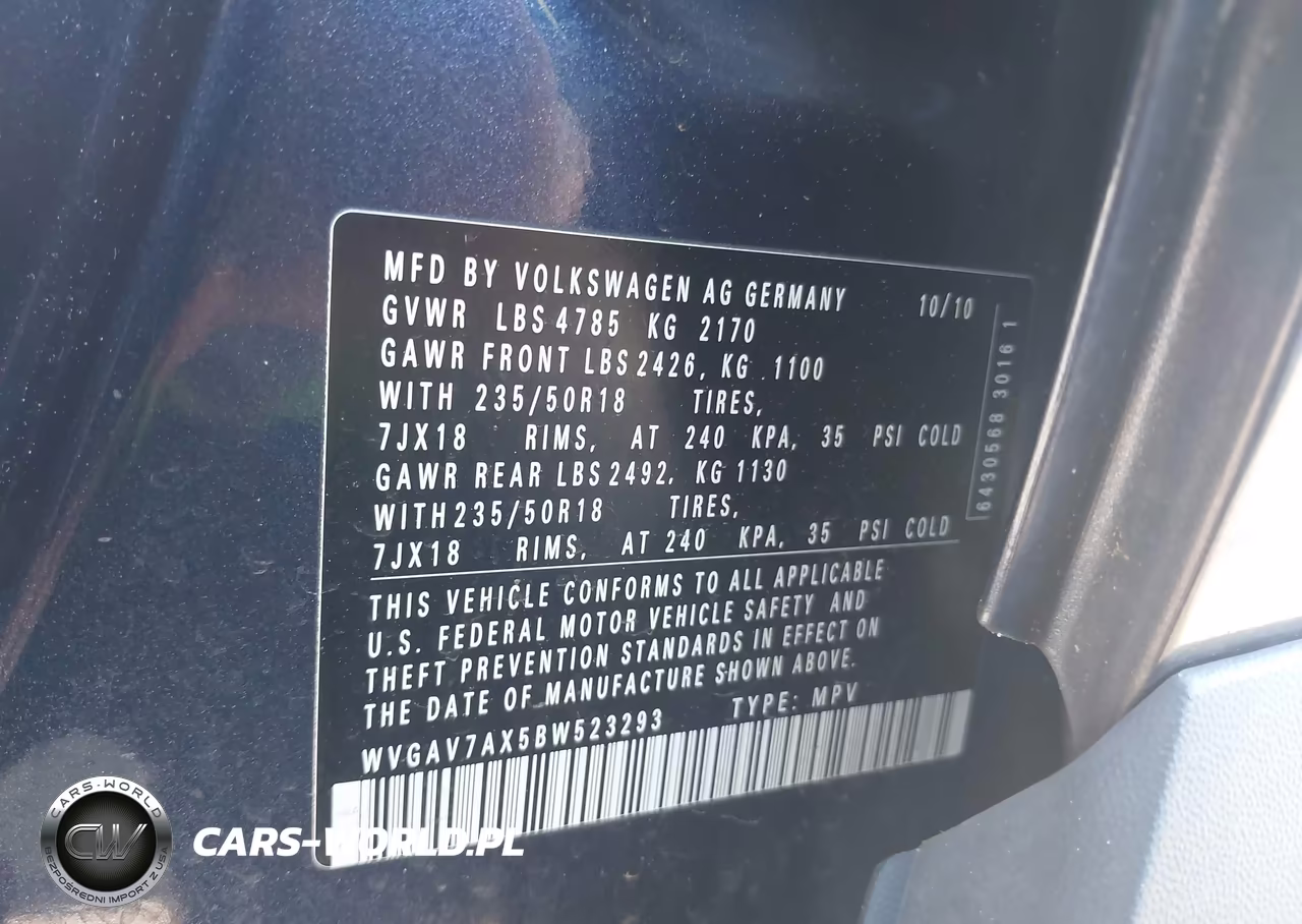 2011 Volkswagen Tiguan Se VIN:WVGAV7AX5BW523293 - 9