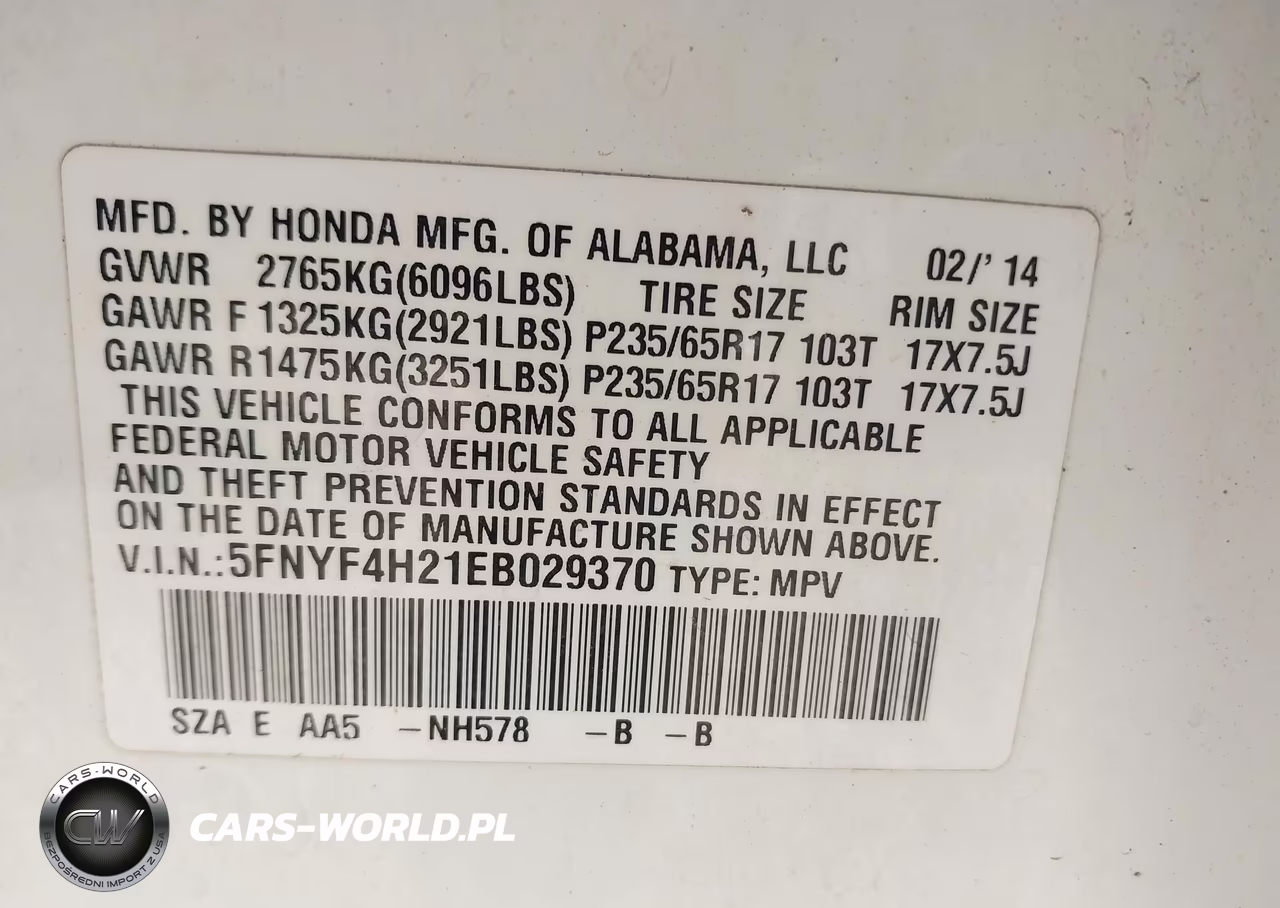 2014 Honda Pilot Lx VIN:5FNYF4H21EB029370 - 9