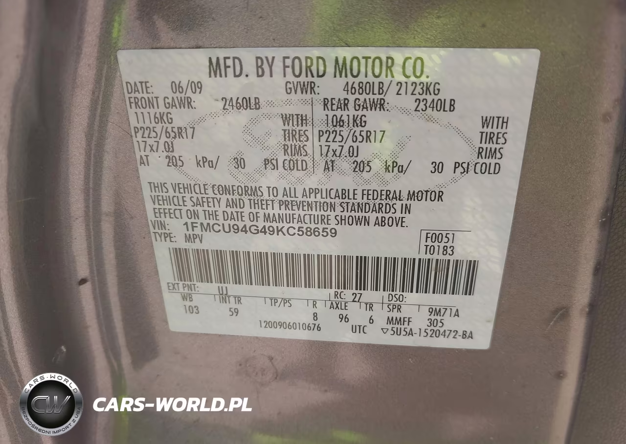 2009 Ford Escape Limited VIN:1FMCU94G49KC58659 - 9