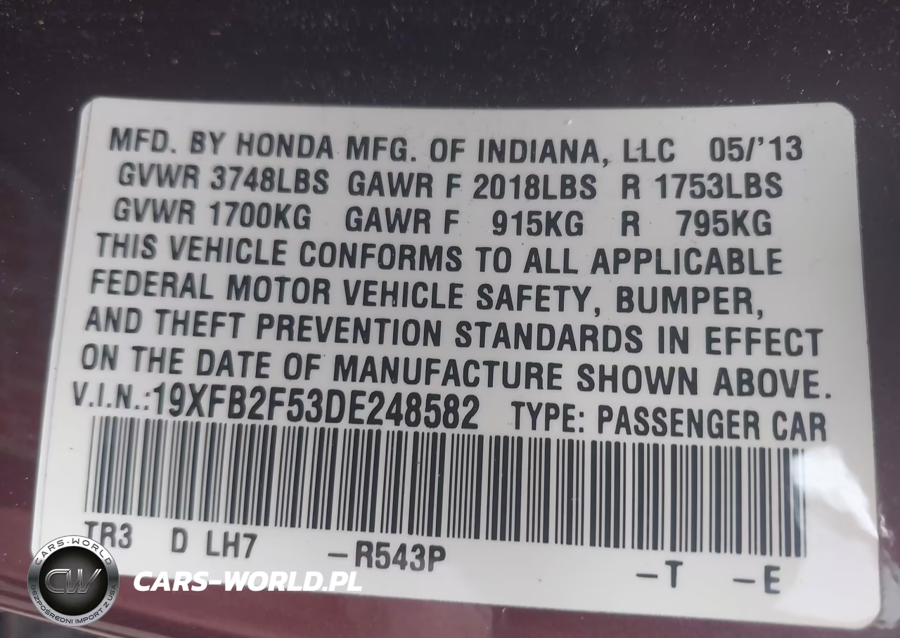 2013 Honda Civic Lx VIN:19XFB2F53DE248582 - 9