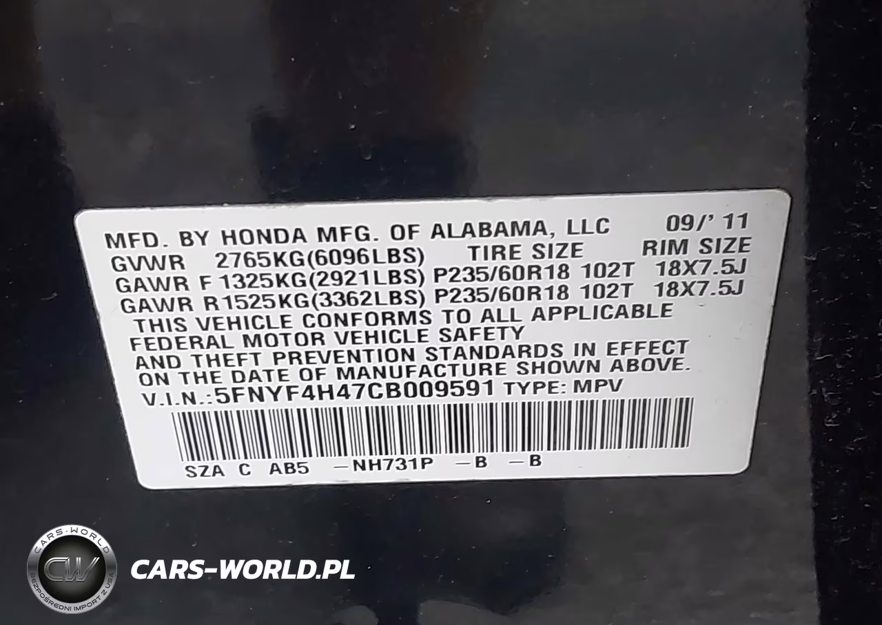 2012 Honda Pilot Ex VIN:5FNYF4H47CB009591 - 9