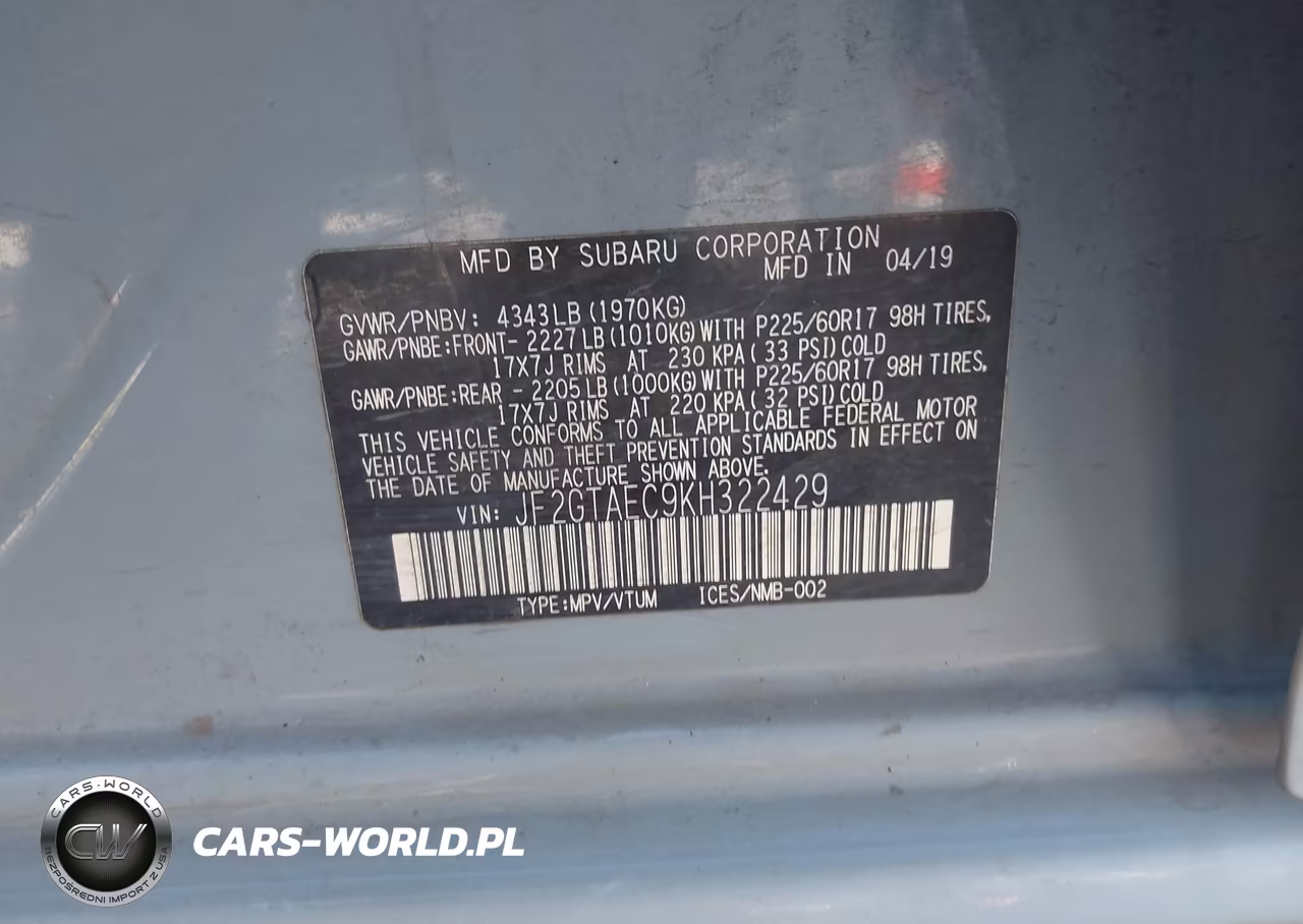 2019 Subaru Crosstrek 2.0I Premium VIN:JF2GTAEC9KH322429 - 9