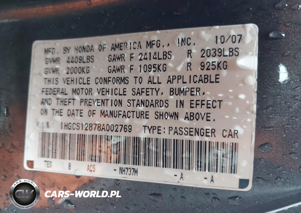 2008 Honda Accord 2.4 Ex-L VIN:1HGCS12878A002769 - 9