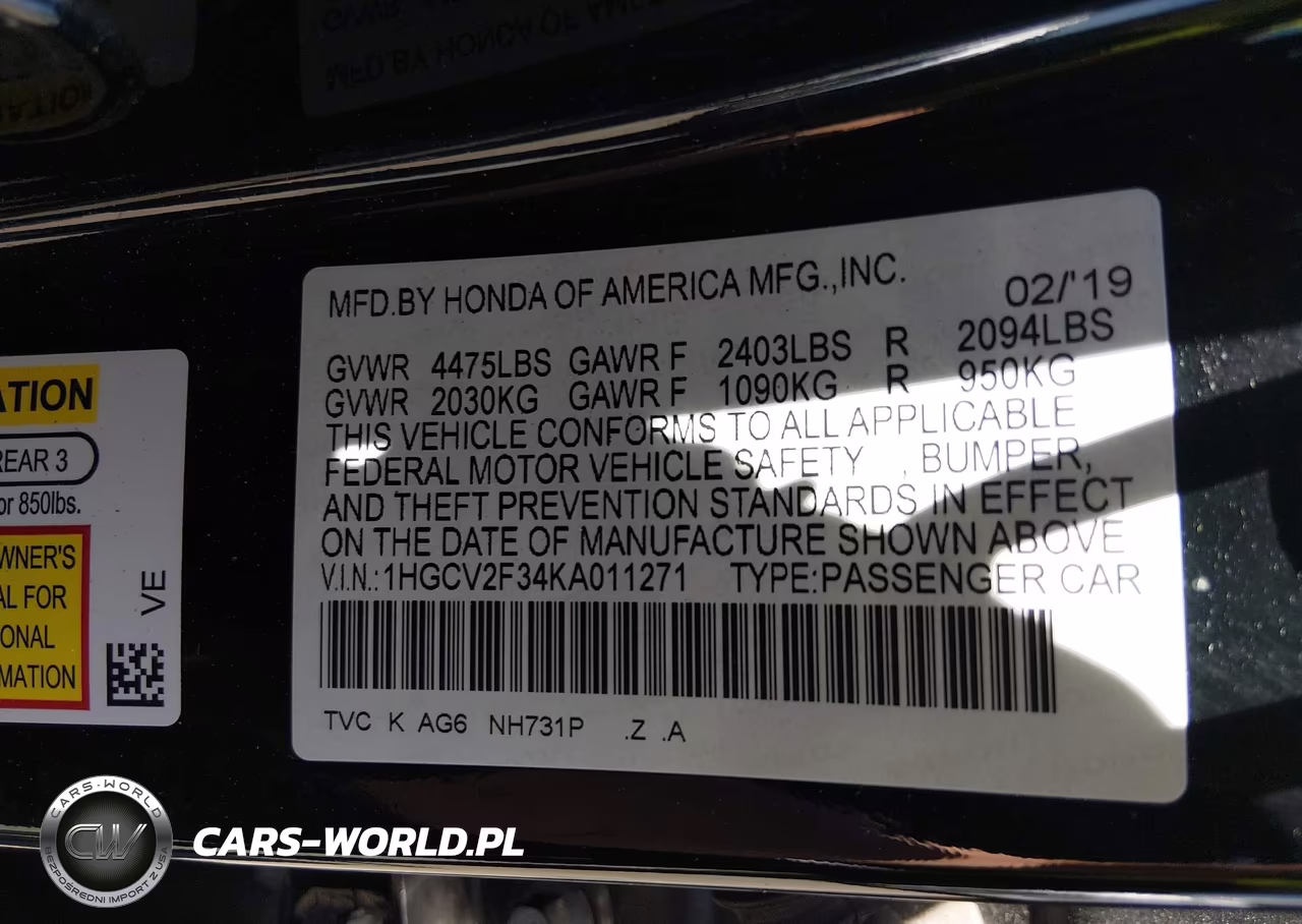 2019 Honda Accord Sport 2.0T VIN:1HGCV2F34KA011271 - 9
