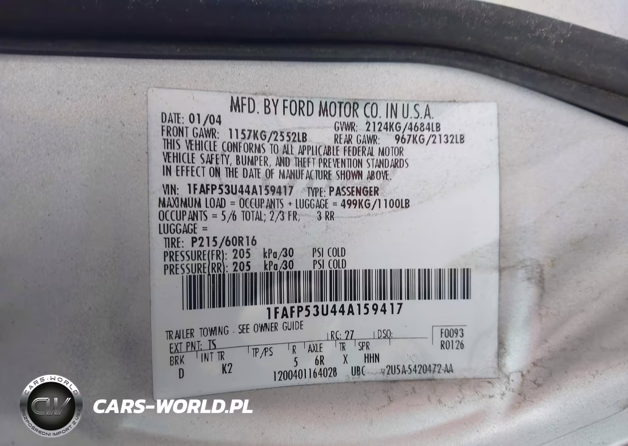 2004 Ford Taurus Se VIN:1FAFP53U44A159417 - 9