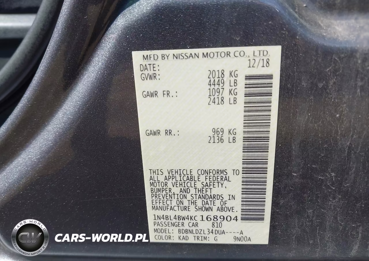 2019 Nissan Altima 2.5 S VIN:1N4BL4BW4KC168904 - 9