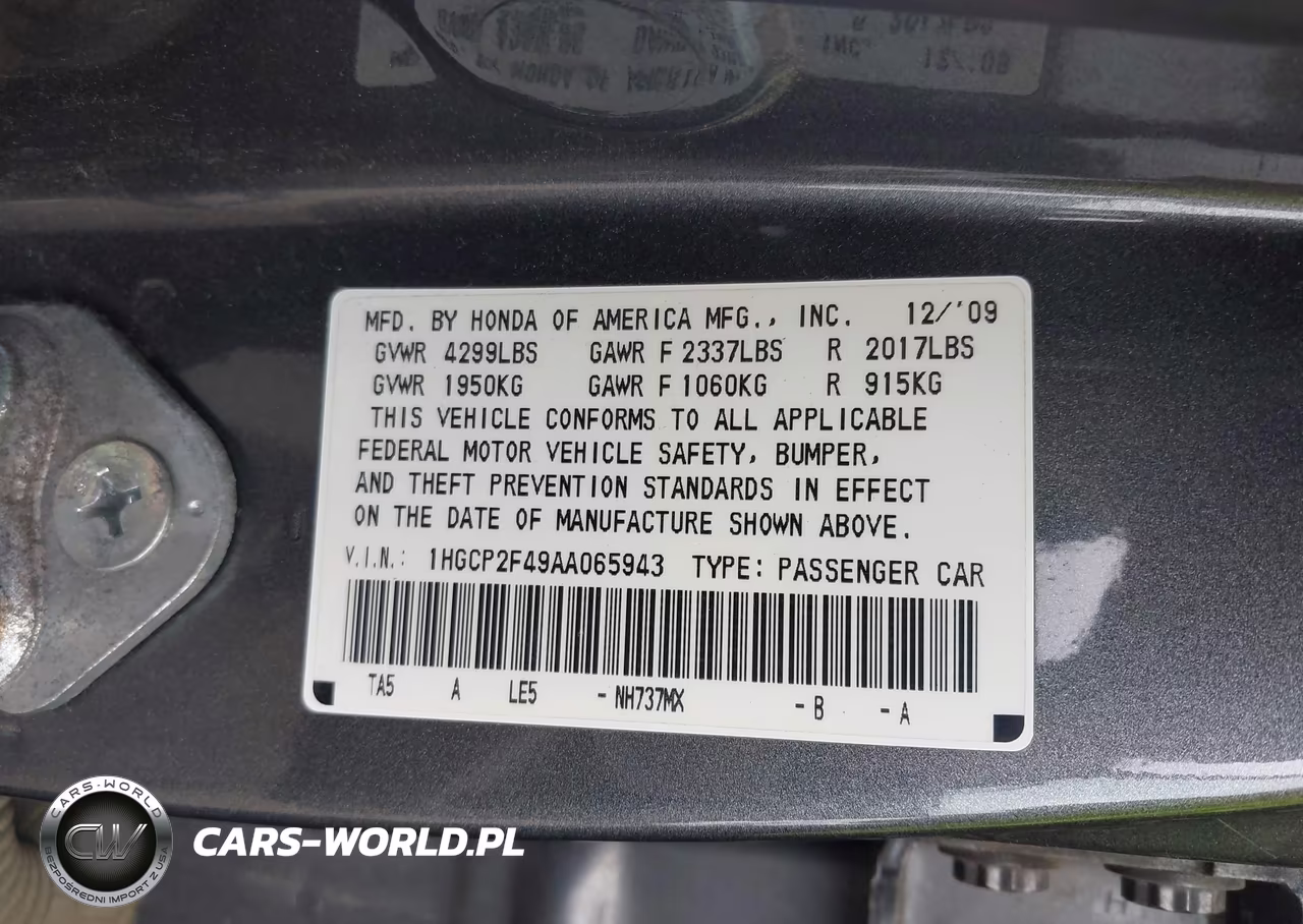 2010 Honda Accord 2.4 Lx-P VIN:1HGCP2F49AA065943 - 9