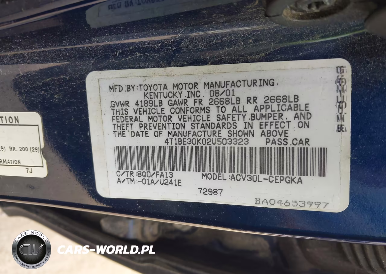 2002 Toyota Camry Xle VIN:4T1BE30K02U503323 - 9