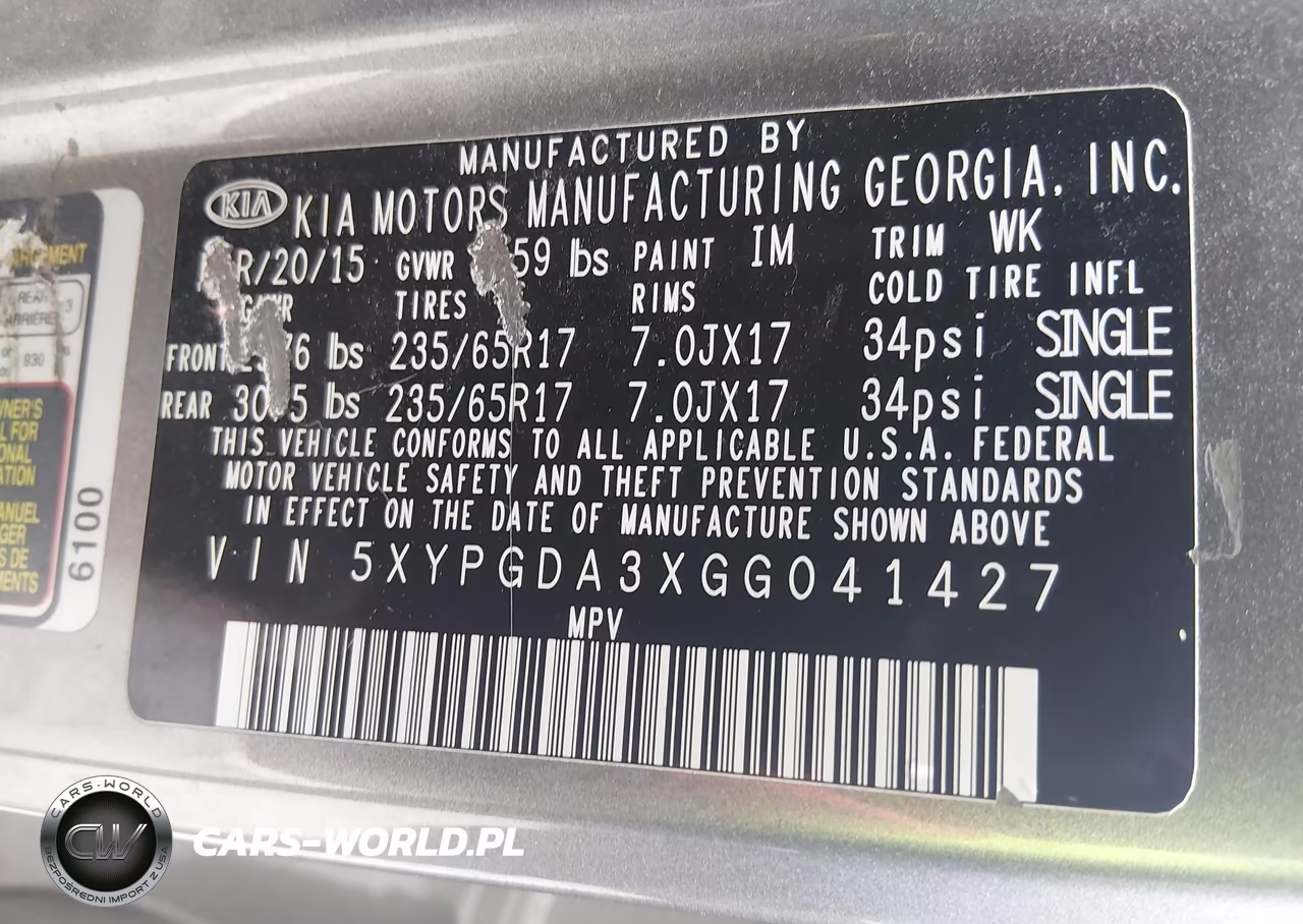 2016 Kia Sorento 2.4L Lx VIN:5XYPGDA3XGG041427 - 9